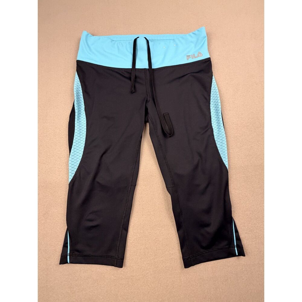 Fila Sport Women's Cropped Leggings Black Teal Mesh Panel Capris Medium M